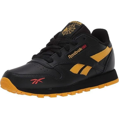 Reebok Mens Classic Leather Casual Athletic Sneakers Black Yellow Shoe Size 7