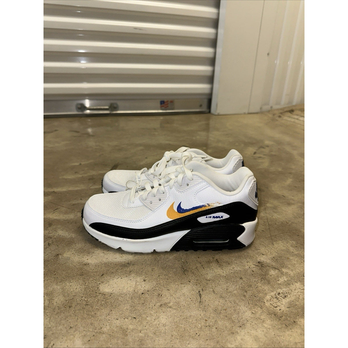 NEW Nike AIR MAX 90 Double Swoosh White Black Gold Royal Blue Size 6Y