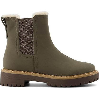 Toms Dakota Chelsea Green Leather Water Resist Sherpa Chunky Ankle Boots Mens 12