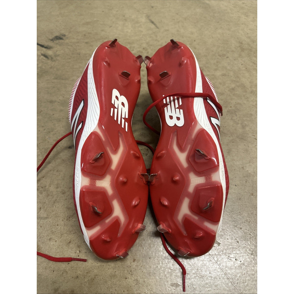 New Balance Men's Red and White Baseball or Softball Metal Cleats Size 14