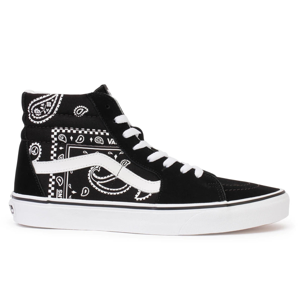 VANS Sk-8 Hi Peace Paisley Bandana Black Sneakers Unisex Mens Size 11 Used