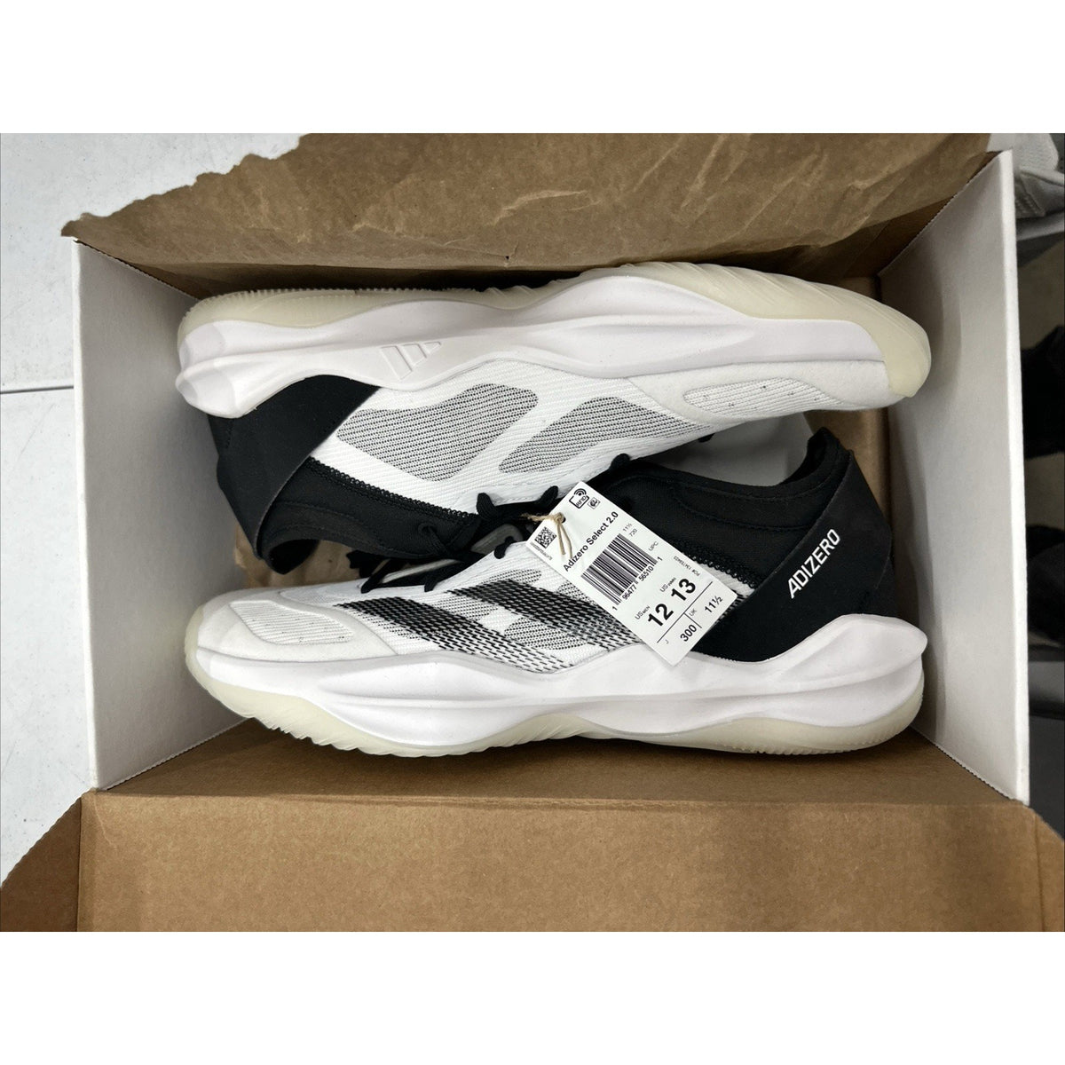 Men's 12/ Wmns: 13 Adidas Adizero Select Black White 2.0 Basketball Shoes-IG6683
