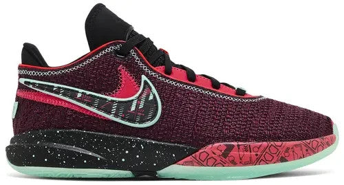 Nike LeBron XX Low Top Basketball Sneaker Burgundy/Red/Green Kids Sizes 5-6Y